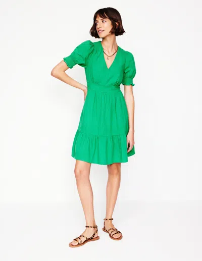 Boden Anna Linen Short Dressaquamarine Blue Women  In Bright Green
