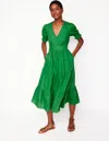 BODEN ANNA LINEN TIERED MIDI DRESSPARADISE GREEN WOMEN BODEN