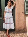 Boden Anna Linen Tiered Midi Dresswhite, Multi Embroidery Women  In White/ Multi Embroidery