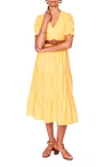 Boden Anna Puff Sleeve Tiered Linen Midi Dress In Buttermilk Yellow