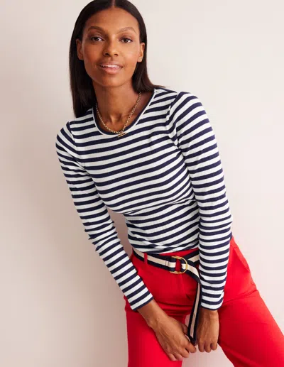Boden Anna Rib Long Sleeve T-shirt-french Navy And Ivory Stripe Female