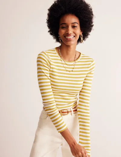 Boden Anna Rib Long Sleeve T-shirt-oil Yellow, Ivory Stripe Female