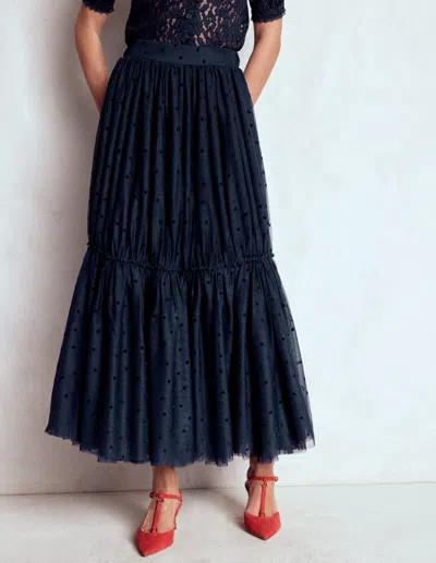 Boden Anna Tulle Midi Skirt-navy Flocked Spot Female  In Black