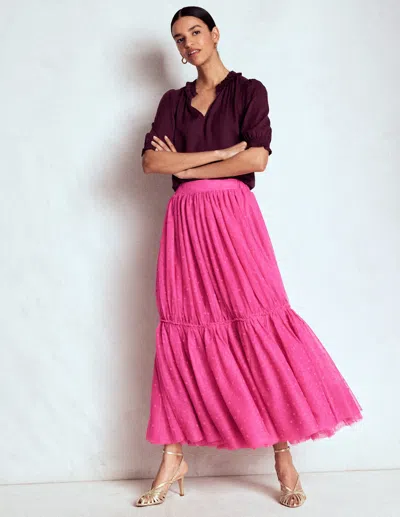 Boden Anna Tulle Midi Skirt Pink Flocked Spot