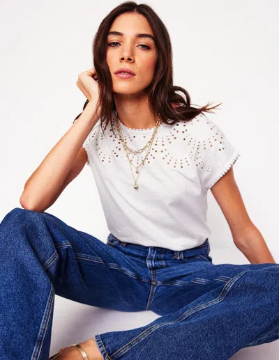 Boden Anya T-shirt Mit Lochstickerei-weiss In White