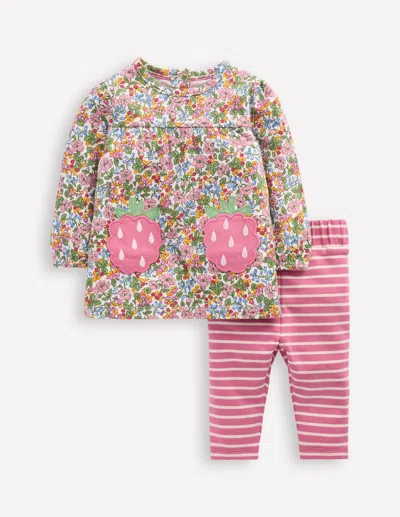 Boden Babies' Applique Jersey Tunic Set-multi Berry Floral Female  In Pink