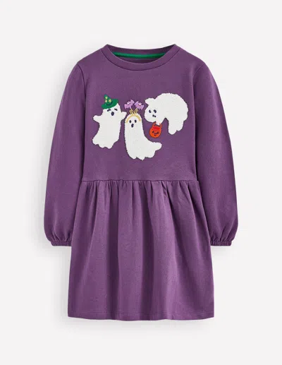 Boden Kids' Applique Sweatshirt Dress Halloween Ghosts  In Purple