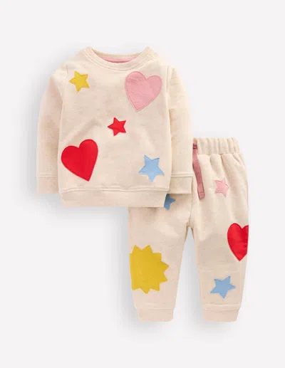Boden Babies' Applique Sweatshirt Set Oatmeal Hearts & Star Applique  In Neutral