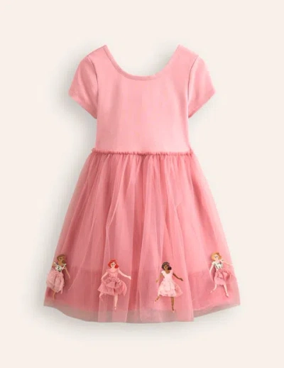 Boden Kids' Appliqué Tulle Ballet Dress Almond Pink Ballerinas Girls