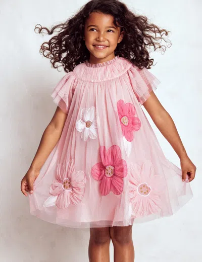 Boden Kids' Appliqué  Tulle Dress Chalk Pink Flower Girls