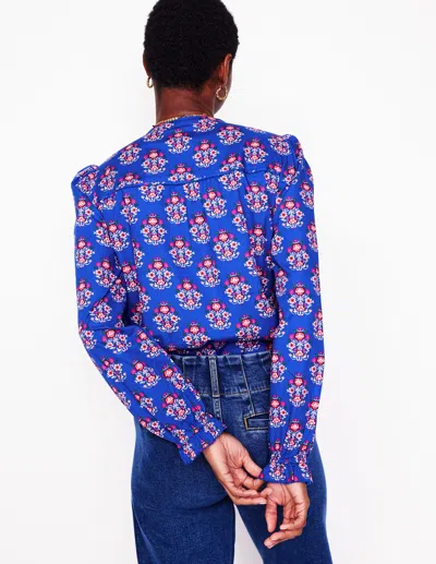 Boden Arabella Cotton Blousebright Blue, Wildflower Stamp Women