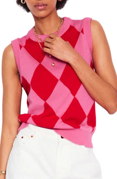 Boden Argyle Cotton Sweater Vest In Pink Carnation Argyle