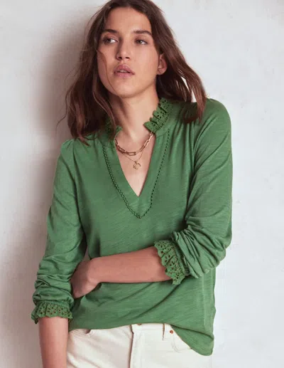 Boden Aria Broderie Notch Neck Top-newt Green Female