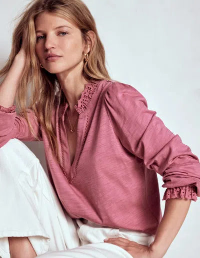 BODEN ARIA BRODERIE NOTCH NECK TOP-PINK HEATHER FEMALE BODEN