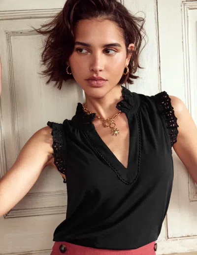 Boden Aria Broderie Trim Vest Black Women