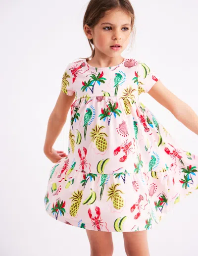 Boden Kids' Ariel Twirly Jersey Dress Chalk Pink Tropical Print Girls