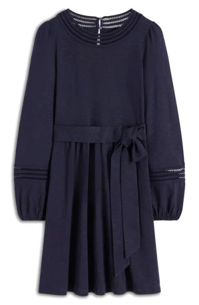 Boden Athina Embroidered Detail Long Sleeve Cotton Blend Dress In Blue