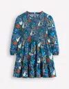 Boden Aurora Long Sleeve Dress Deep Sea Blue Spooky Toile  In Blue