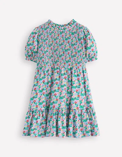 Boden Kids' Aurora Shirred Twirly Dressmulti Flowerbed Girls