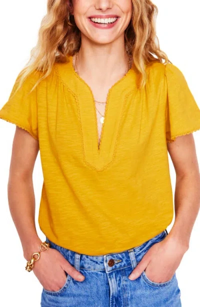 Boden Ava Lace Trim Cap Sleeve Cotton Top In Honey Yellow