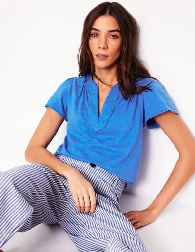 Boden Ava Short Sleeve Top Peacock Plume Blue Women