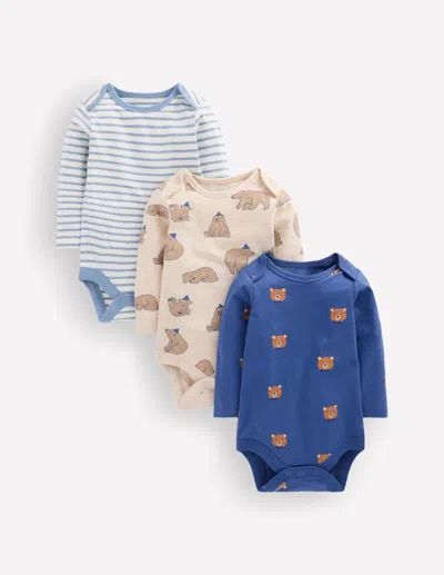 Boden Baby 3-pack Cotton Bodies T-shirt In Blue | Size 0-3 Months In Multi