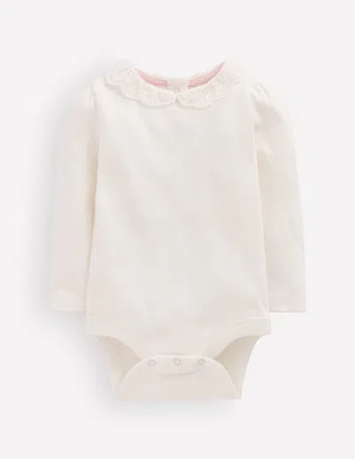 Boden Baby Broderie Collared Body T-shirt In White | Size 0-3 Months In Gold