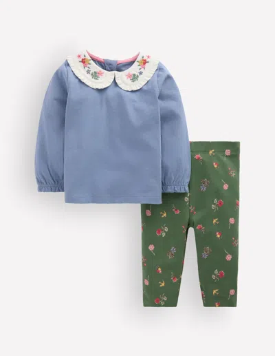 Boden Baby Collared Jersey Set In Green | Size 3-6 Months In Multi