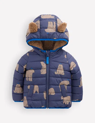 Boden Baby Cosy Lined Puffer Jacket In Blue | Size 3-6 Months In Multi