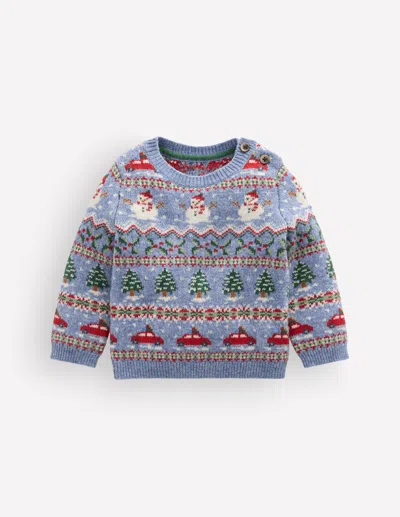 Boden Baby Fair Isle Jumper In Blue | Size 3-6 Months In Gray