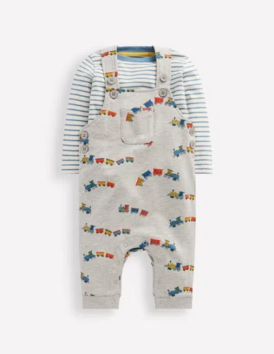 Boden Baby Jersey Overalls Set In Grey | Size 3-6 Months In Multi