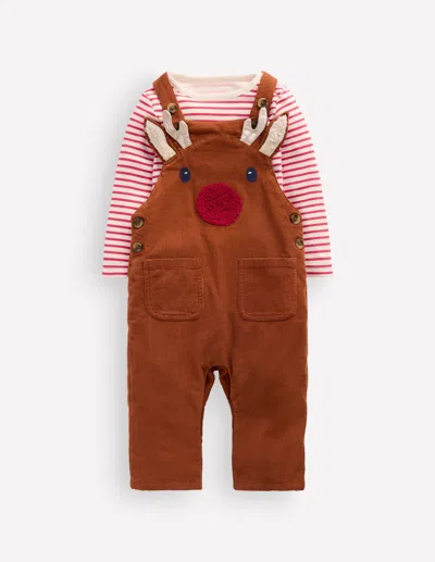Boden Baby Novelty Cord Dungaree Set In Brown | Size 3-6 Months In Multi