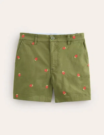 Boden Barnsbury Chino Shorts Mayfly, Strawberry Embroidered Women