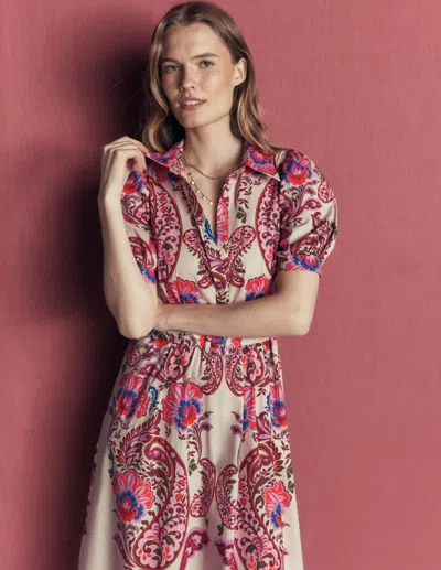 Boden Baumwoll-midikleid Mit Gürtel-, Boho In Bunt | Grösse 48 In Pink