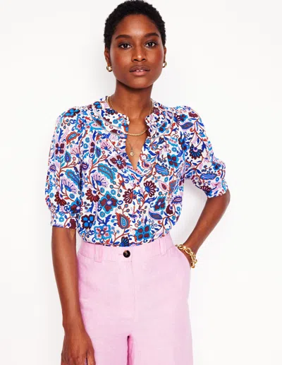 Boden Bea Linen Topmulti, Oriental Paradise Women  In Blue