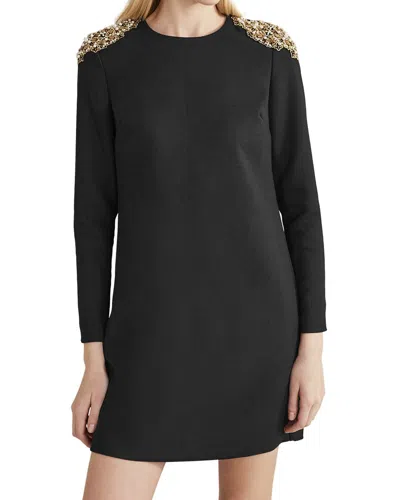 Boden Beaded Wool-blend Mini Shift Dress In Black