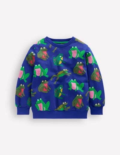 Boden Kids' Bedrucktes Sweatshirt Für Den Alltag-leuchtendes Blau Frösche In Blue