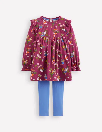 Boden Kids' Bedrucktes Tunika-set-burgunderrot Elfen In Multi