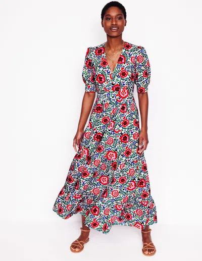 BODEN BELLA PUFF SLEEVE MAXI DRESSMULTI, FOLIAGE SCATTER WOMEN BODEN