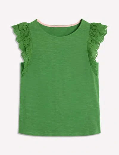 Boden Belle Broderie Sleeve Top Iguana Green Women