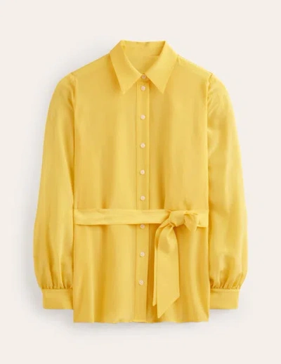 Boden Belted Silk Shirt Vibrant Yellow Women