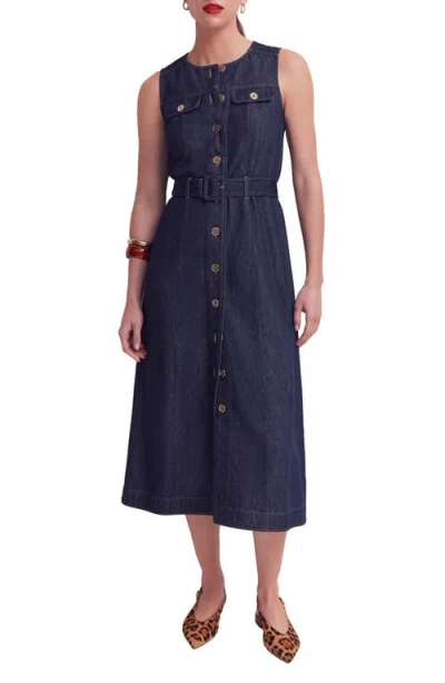 Boden Belted Sleeveless Denim Midi Dress In Blue