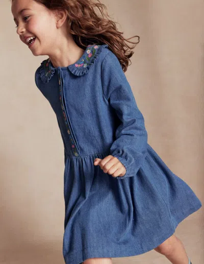 Boden Kids' Besticktes Jeanskleid Mit Kragen-mittlere Mischung Denim In Blue