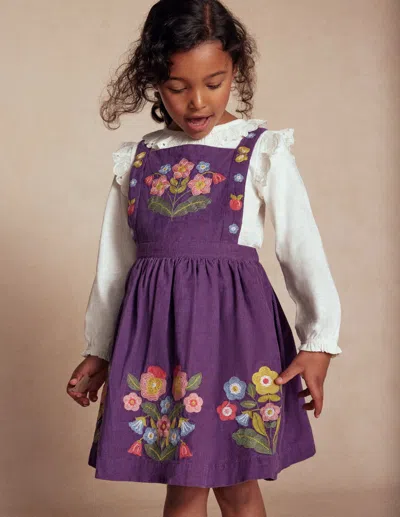 Boden Kids' Besticktes Schürzenkleid-mystisches Violett Stickerei In Purple