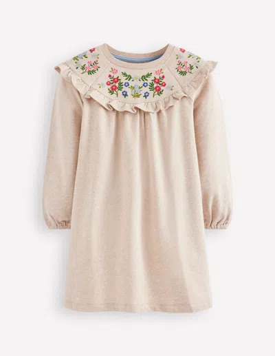 Boden Kids' Besticktes Sweatshirt-kleid-beige Meliert In Neutral