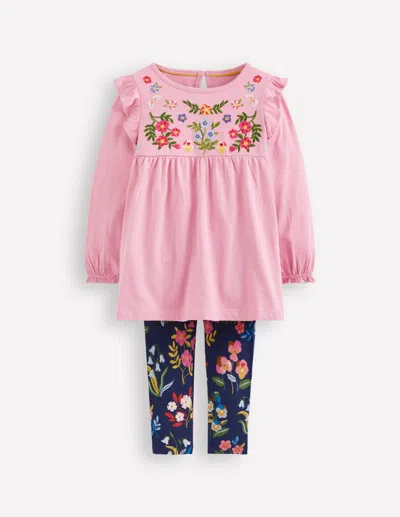 Boden Kids' Besticktes Tunika-set-kirschblütenrosa In Multi