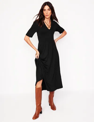 BODEN BETHANY SMOCKED JERSEY DRESSBLACK WOMEN BODEN