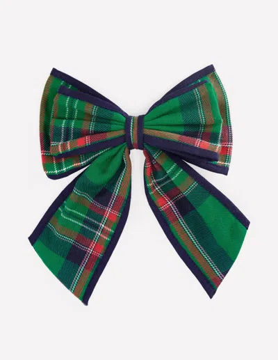 Boden Kids' Big Bow Clip Green Check  In Brown
