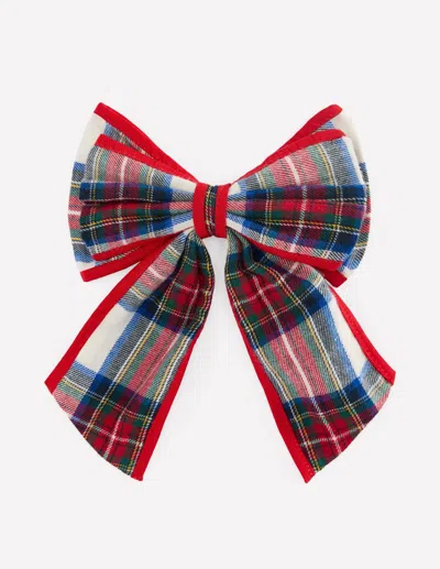 Boden Kids' Big Bow Clip Ivory Check  In Brown