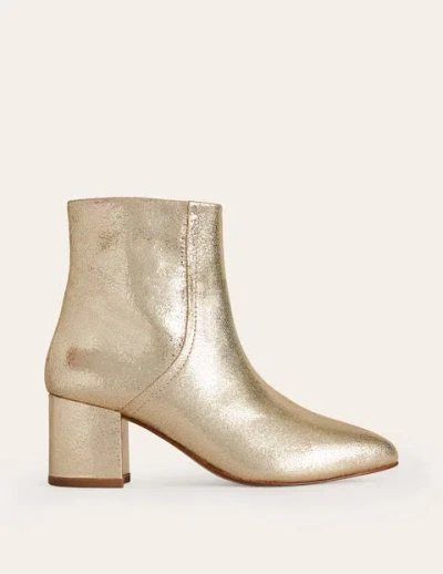Boden Block Heel Leather Ankle Boots Gold Women